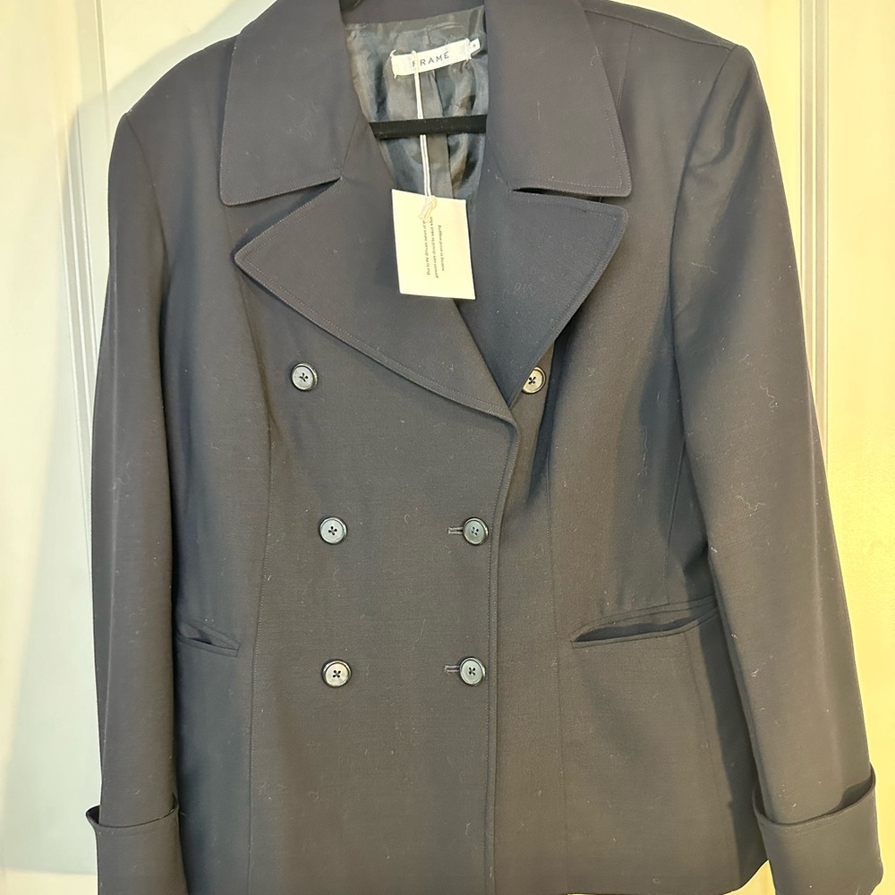 NEW FRAME Navy/Black Double Breasted Oversized Blazer Coat, Size Small